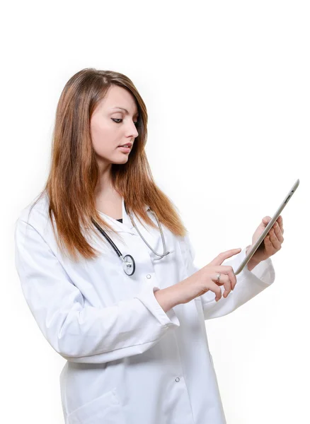 Female student doctor working with digital tablet — Stock Photo, Image