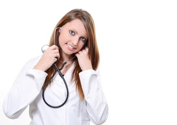 Estudante médica com estetoscópio — Fotografia de Stock