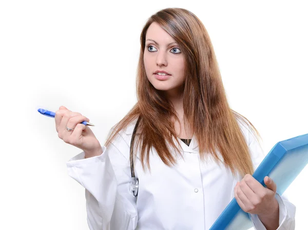 Pretty student female doctor writing notes — Stock Photo, Image