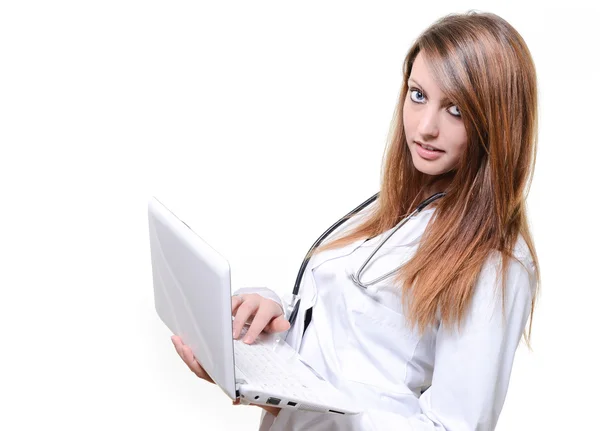 Female student doctor working with notebook — Stock Photo, Image
