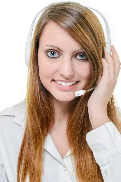 Agent uśmiechający się atrakcyjne call center — Zdjęcie stockowe