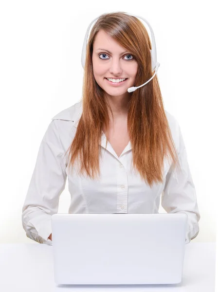 Agent uśmiechający się atrakcyjne call center — Zdjęcie stockowe