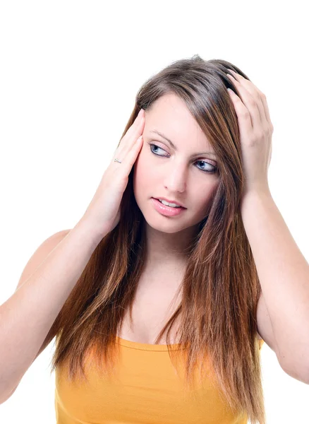 Young beautiful woman with severe headache — Stock Photo, Image