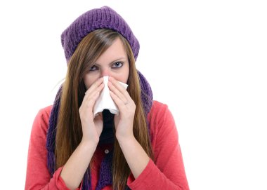 hasta woman.flu.woman soğuk yakaladı. mendil hapşırma. Başım ağrıyor. virüs .medicines