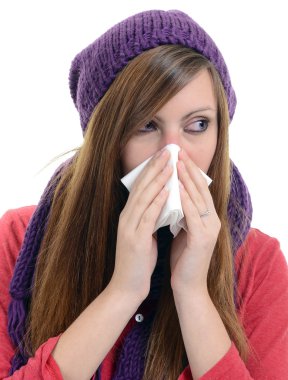 hasta woman.flu.woman soğuk yakaladı. mendil hapşırma. Başım ağrıyor. virüs .medicines