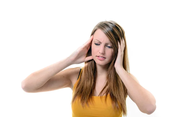 Young beautiful woman with severe headache — Stock Photo, Image