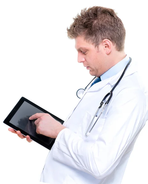 Portrait of cherfull male doctor using digital tablet — Stock Photo, Image