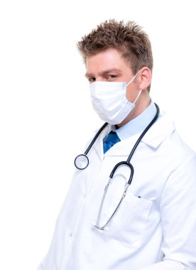 ameliyat maskesi giyen erkek hemşire ya da doktor portre