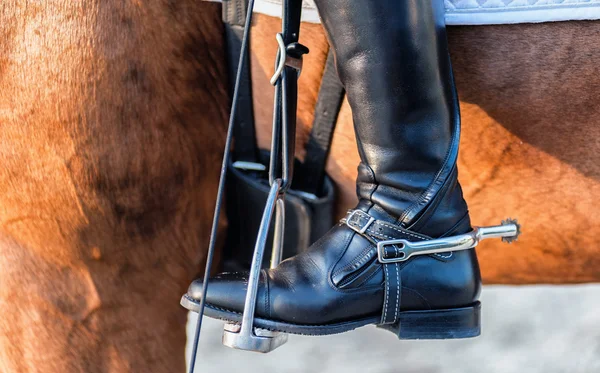 Primer plano de un jinete de bota con rueda de espuelas —  Fotos de Stock