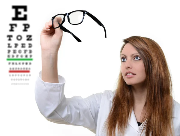 Pretty doctor portrait with glasses in her hand — Stock Photo, Image