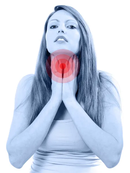 genç ve güzel kadın boğaz beyaz zemin üzerine izole