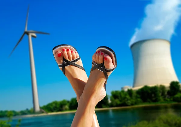Wind against nuclear metaphor — Stock Photo, Image