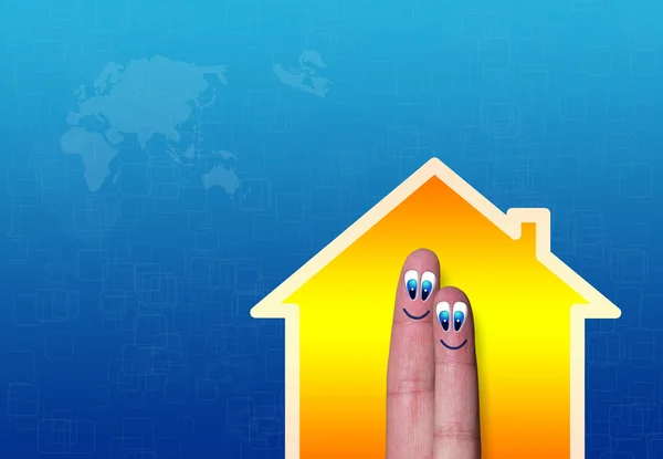 House with light with two cute fingers inside — Stock Photo, Image