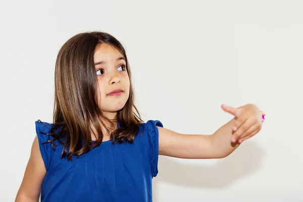 Portrait of very cute girl drawing with her fingers — Stock Photo, Image