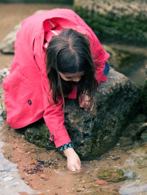 water's Edge bir kayanın üzerinde oynarken sevimli küçük kız