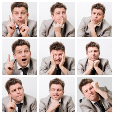 poz ve ofiste çalışan işadamı kolaj