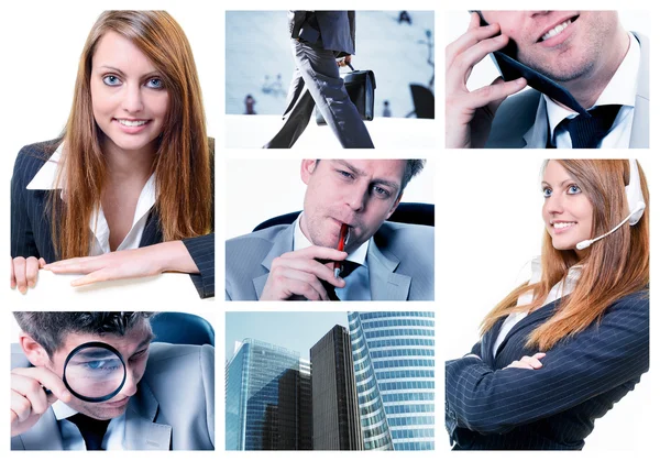 Collage de equipo de negocios posando y trabajando en la oficina —  Fotos de Stock