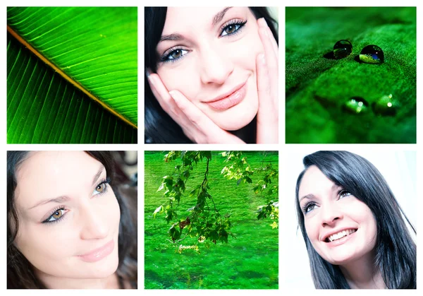 Collage of female beauty and beautiful portrait of women in natural smile — Stock Photo, Image