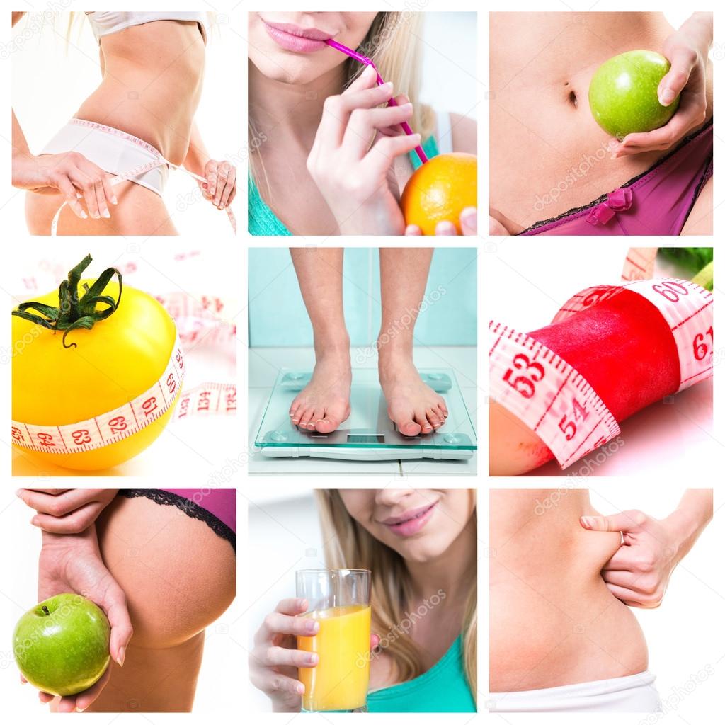 collage of female beauty and diets