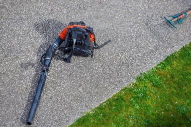 Close up of gas blower in a park