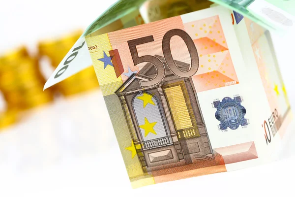 Banconote in euro Casa e monete — Foto Stock