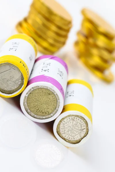 Euro notes and roll coins — Stock Photo, Image