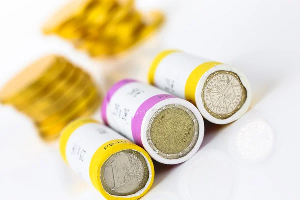 Euro notes and roll coins — Stock Photo, Image