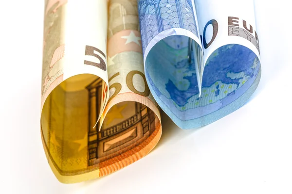 Two euro bill in the form of a heart — Stock Photo, Image