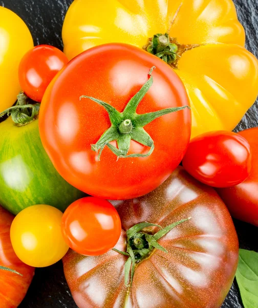 Muchas variedades de tomates coloridos — Foto de Stock
