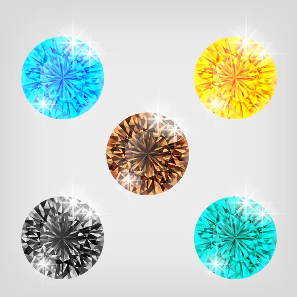 Ensemble de cinq diamants colorés — Image vectorielle