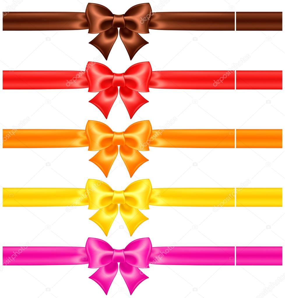 Silk bows in warm colors with ribbons