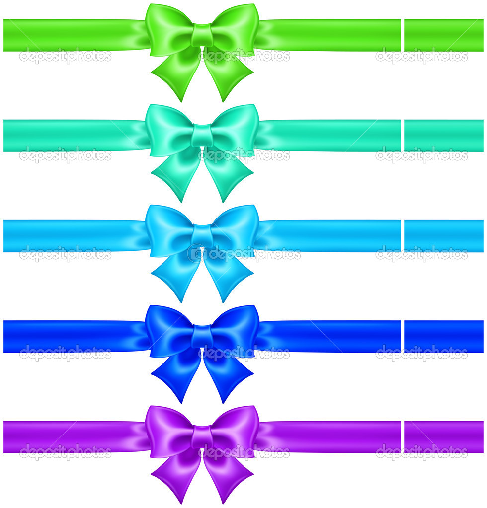 Silk bows in cool colors with ribbons
