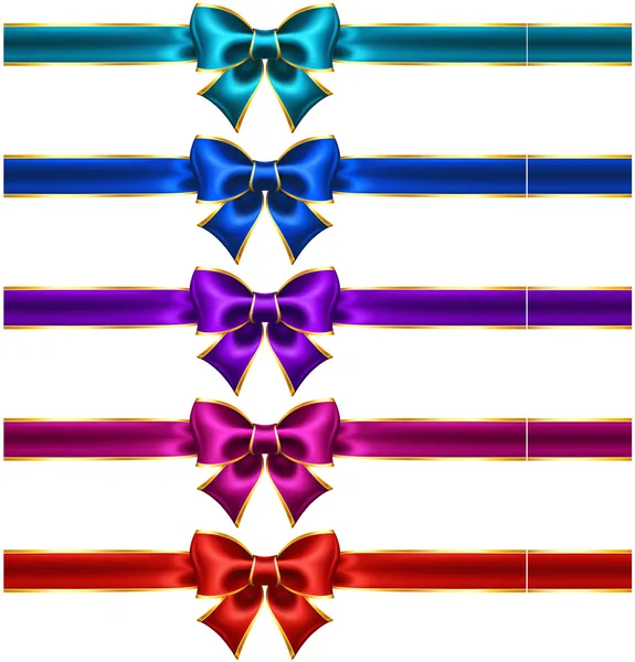 Holiday bows with gold border and ribbons — Stock Vector