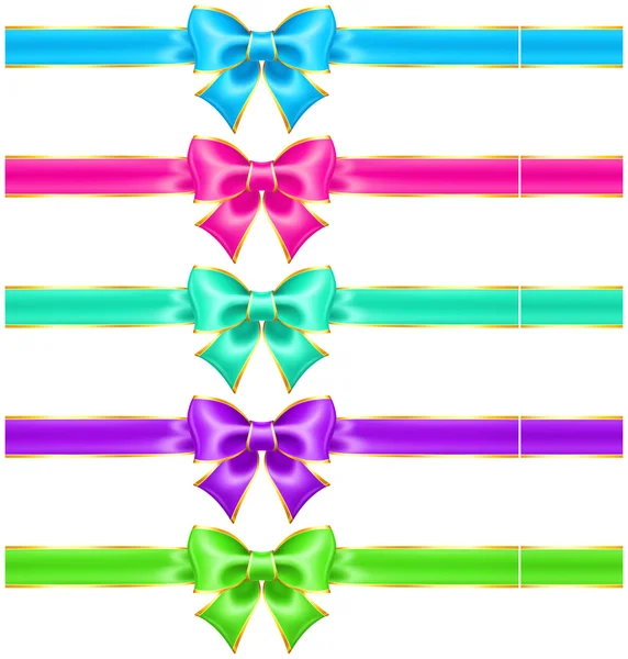 Bright holiday bows with gold border and ribbons — Stock Vector