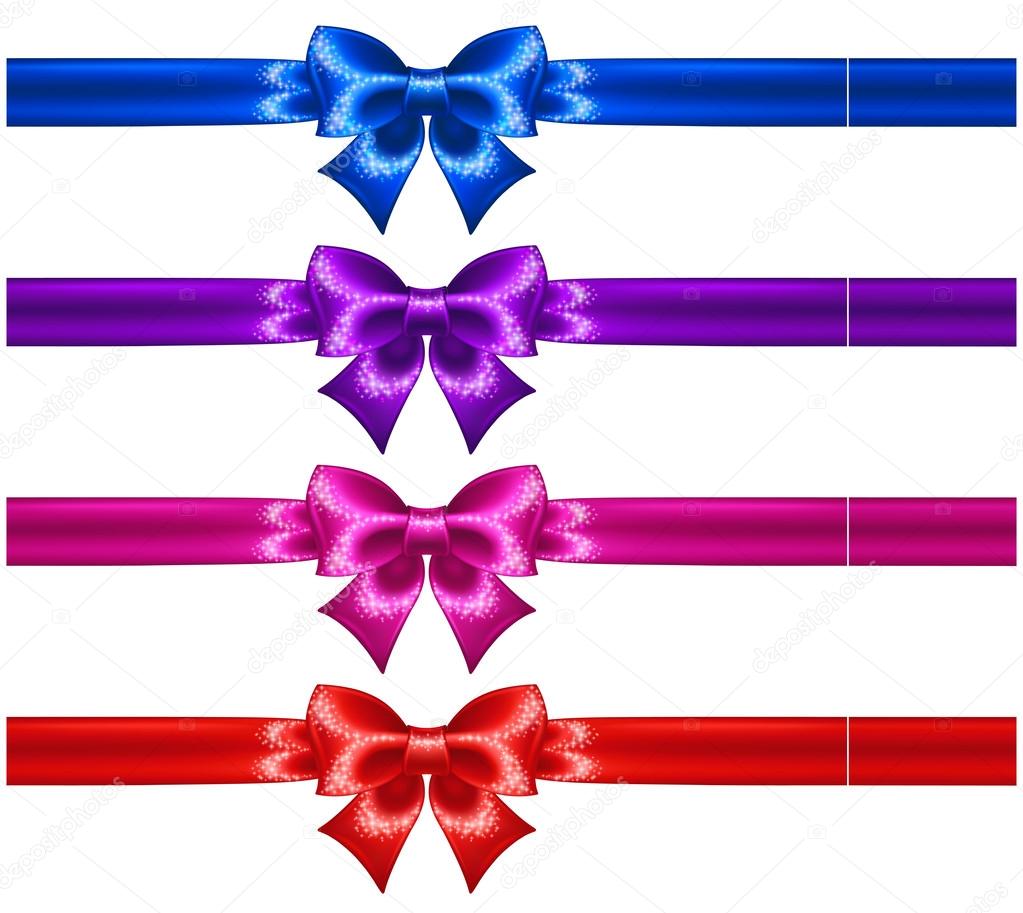 Festive bows with glitter and ribbons