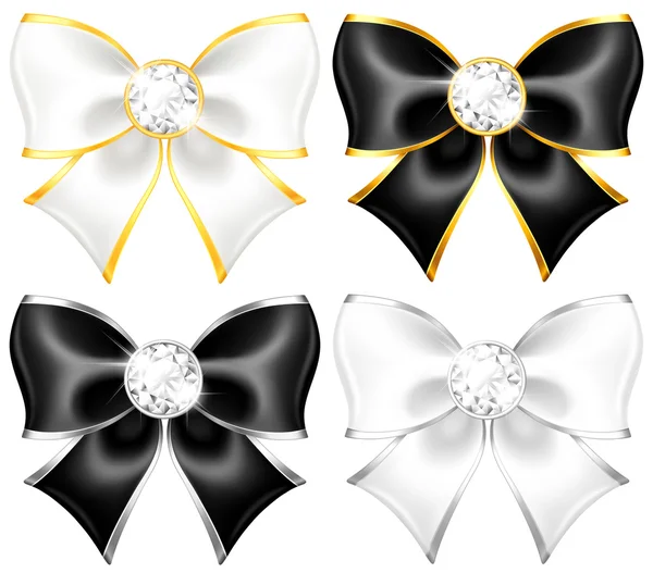 Arcos blancos y negros con diamantes y bordes de oro — Vector de stock