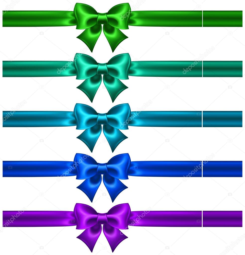 Festive bows in cool colors with ribbons