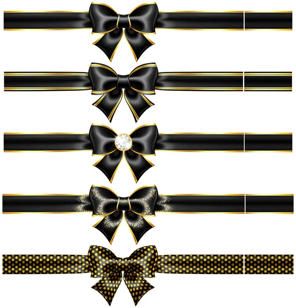 Black bows with gold and ribbons — Stock Vector