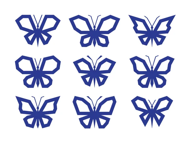 Konturen Von Abstrakten Polygonalen Schmetterlingsikonen Isoliert Auf Weißem Hintergrund Silhouette — Stockvektor
