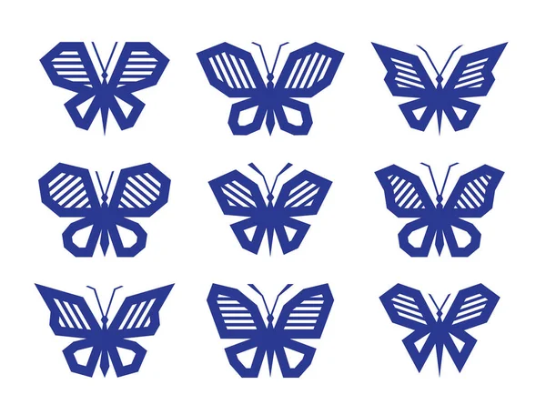 Konturen Polygonal Gestreifter Schmetterlinge Auf Weißem Hintergrund Silhouette Eines Polygonalen — Stockvektor