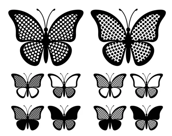 Conjunto Formas Mariposas Con Semitono Radial Aislado Sobre Fondo Blanco — Vector de stock