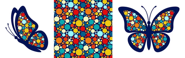 Papillons Bleu Marine Avec Des Ailes Pointillées Motif Sans Couture — Image vectorielle
