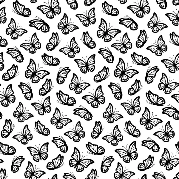 Seamless Pattern Butterflies Monarch Wings Isolated White Background Butterfly Seamless — Stock Vector