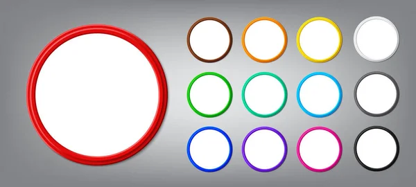 Gölgeli renkli yuvarlak çerçeveler boş bir makettir. Şablon fotoğraf çerçevesinin vektör tasarımı sunumlar, fotoğraflar ve resimler için mükemmeldir