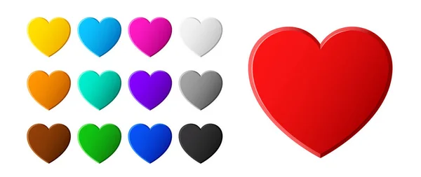 Set Colored Hearts Glare Isolated White Background Contours Heart Perfect — Stockvector