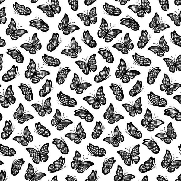 Seamless Pattern Butterflies Radial Halftone Wings Isolated White Background Butterfly — Vector de stock