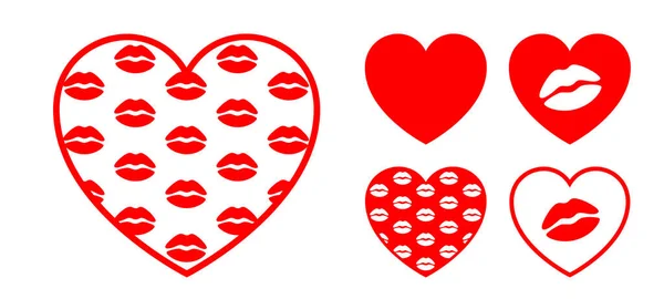 Geometric Flat Heart Shape Lip Kiss Pattern Texture Love Icon — Stock Vector