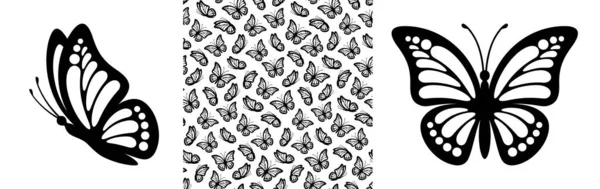 Abstract Modern Seamless Pattern Monarch Butterfly Contours White Background Decoration — Stock Vector