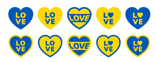 Heart Contour Stickers Love Ukrainian Flag Colors Icon Vector Design — Wektor stockowy