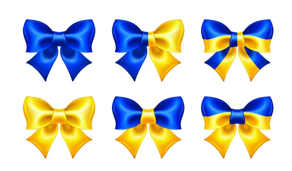 Set Blue Yellow Bows Colors Ukrainian Flag Decorative Design Isolated — Image vectorielle